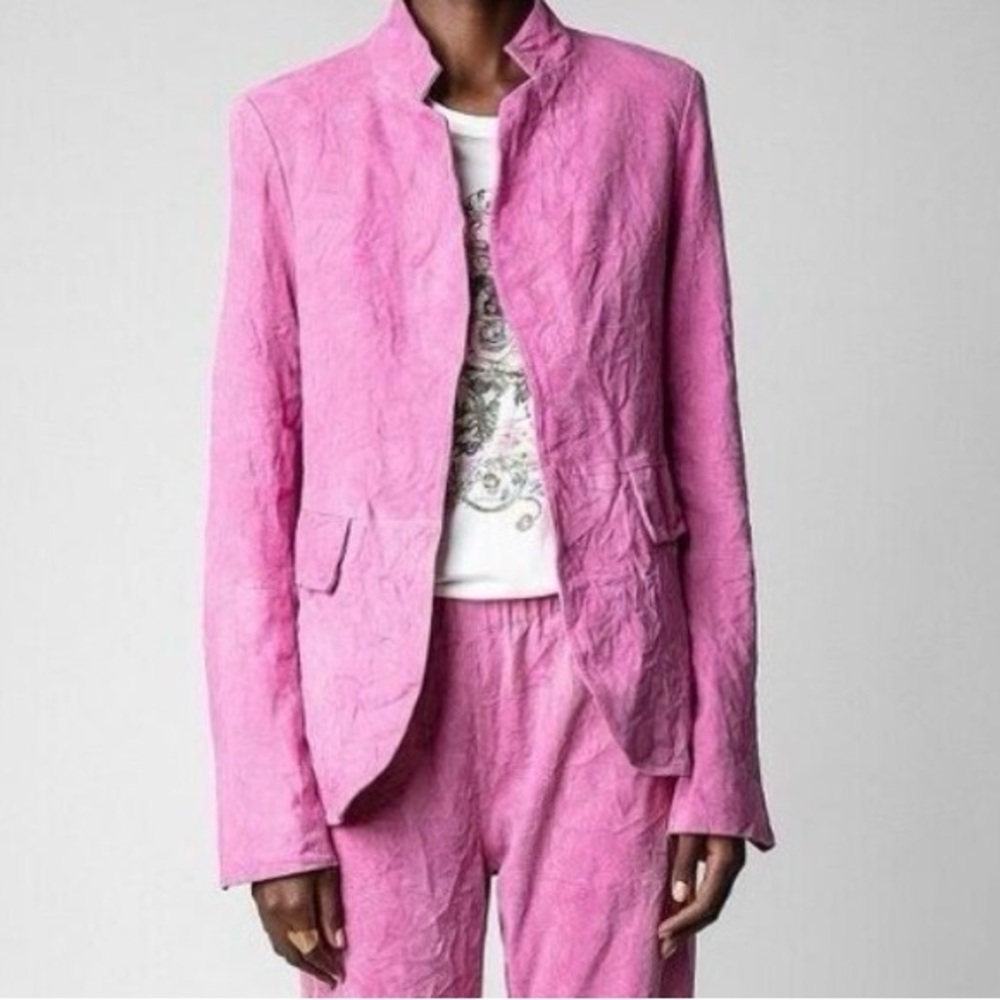 ZADIG & VOLTAIRE Verys Creased Goat Leather Suede Jacket In Tulipe size 38